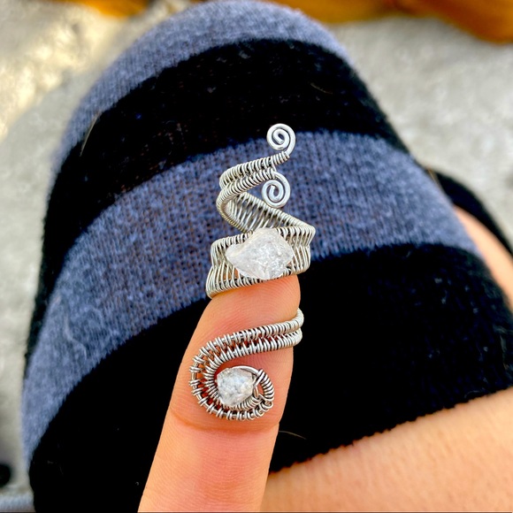 Stainless Steel Herkimer Diamond Dread Cuff - Picture 3 of 5